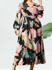 Floral Lantern Sleeve Maxi Dress With Belt
