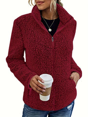 Solid Teddy Jacket Stand Collar Warm Outerwear Women's Clothing