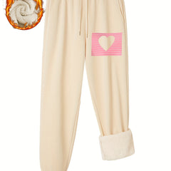 Women's Heart Print Fleece Sporty Pants Plus Size