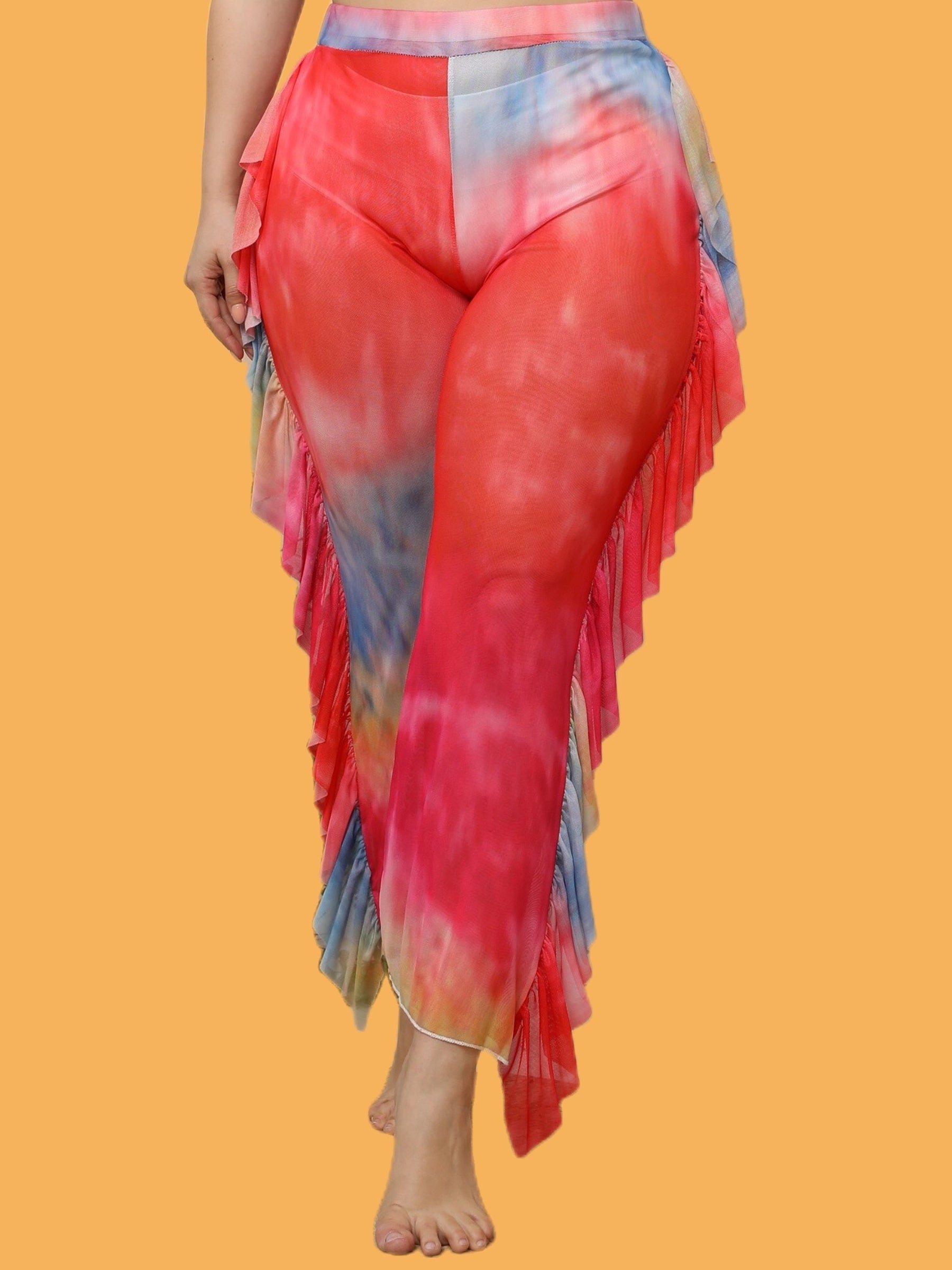  Ruffle Trim Semi Sheer Cover Up Pants
