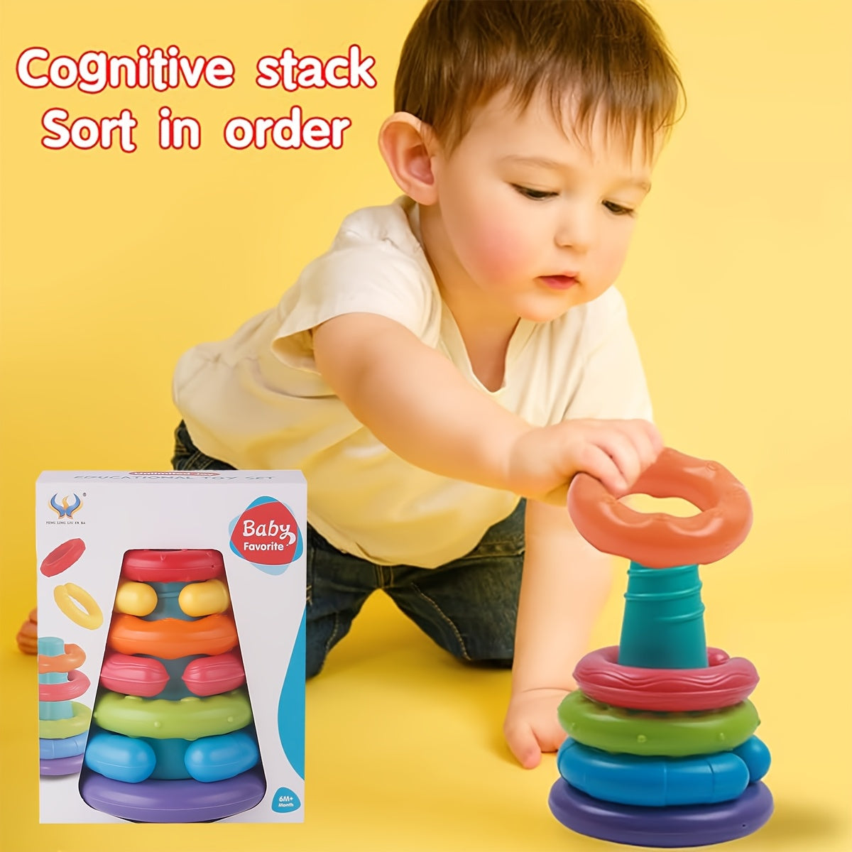 Rainbow Stackable Rings Sensory Educational Toy for Toddlers