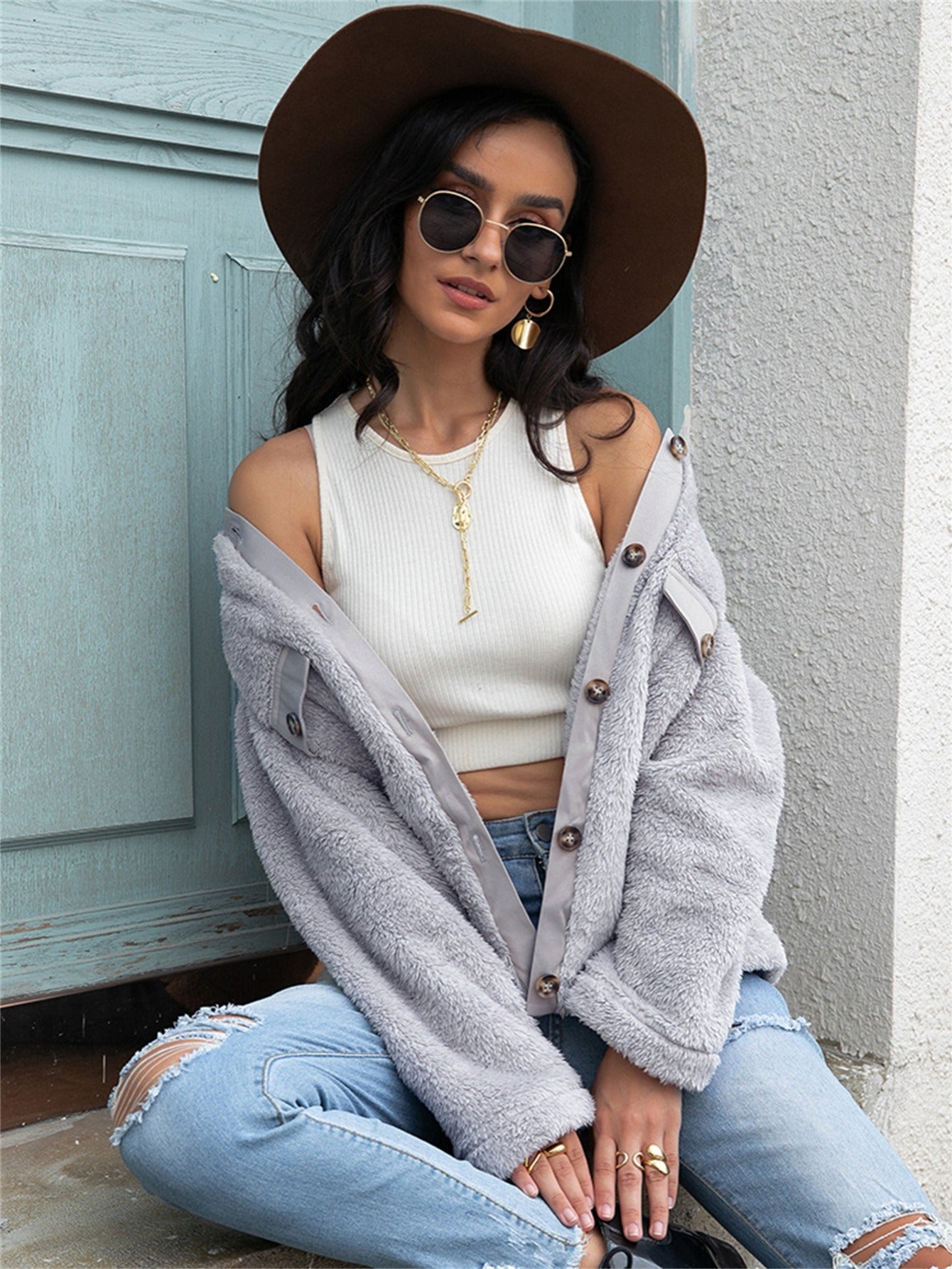 Women's Solid Double Sided Crop Coat