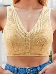 Floral Lace Wireless Bras Button Front Intimates