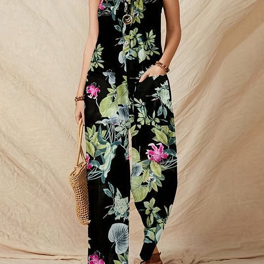 Boho Floral Wide Leg Jumpsuit for Women
