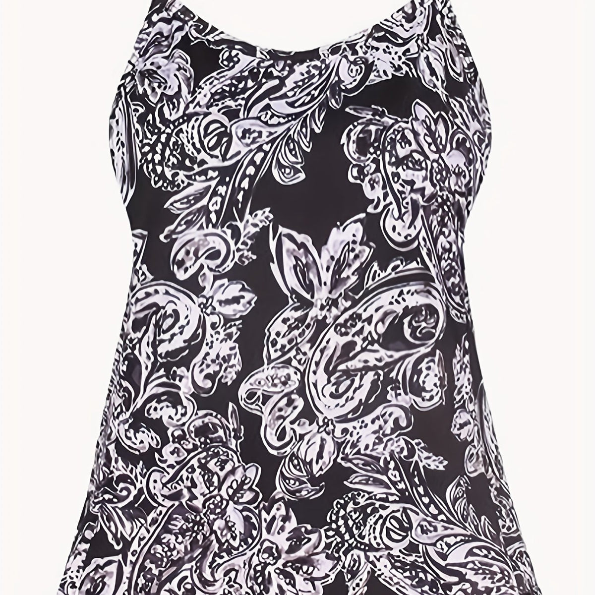 Paisley Print Tankini Set Women's Round Neck Cami Top & Shorts Swimsui
