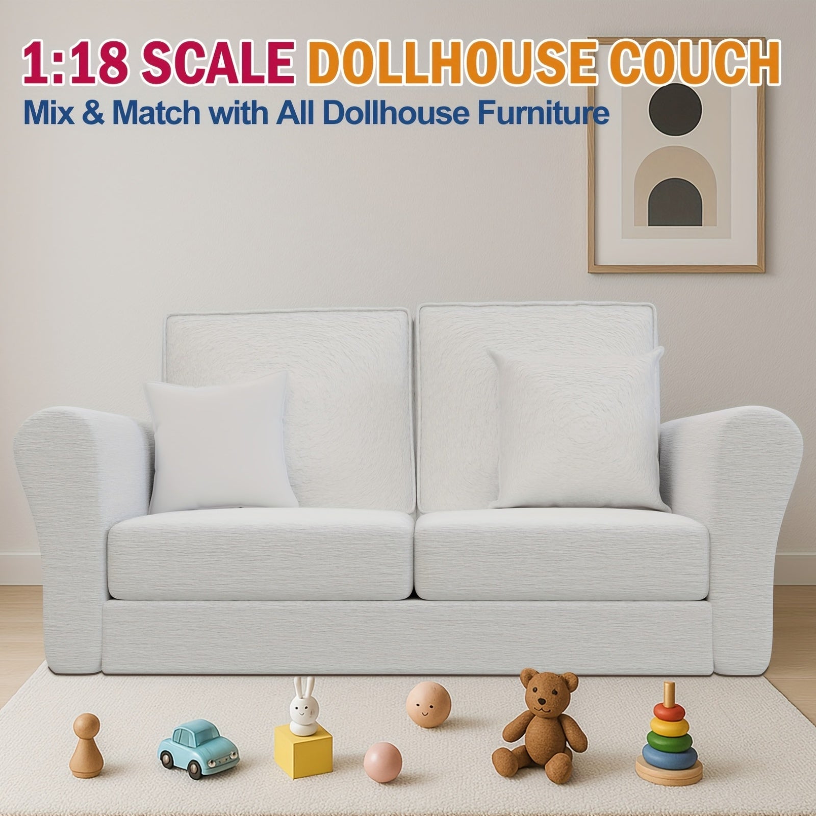 18 Scale Dollhouse Couch 2 Seater with Soft Cushion