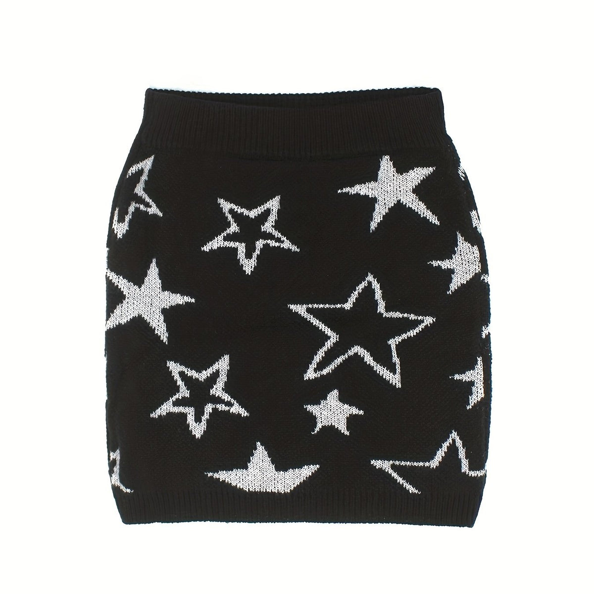 Star Pattern Knit Short Skirt Elastic Waist Spring/Fall Women's Clothing