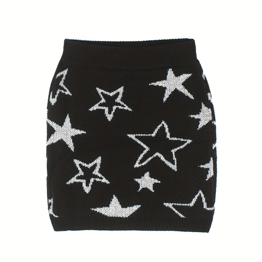 Star Pattern Knit Short Skirt Elastic Waist Spring/Fall Women's Clothing