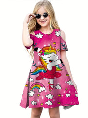 Girls 3D Print Off Shoulder Party Princess Dress