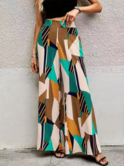 Colorblock Geometric Print Wide Leg Pants