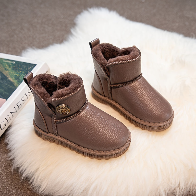 Girl's Warm Fleece Snow Boots Cozy Ankle Plush Hiking Shoes
