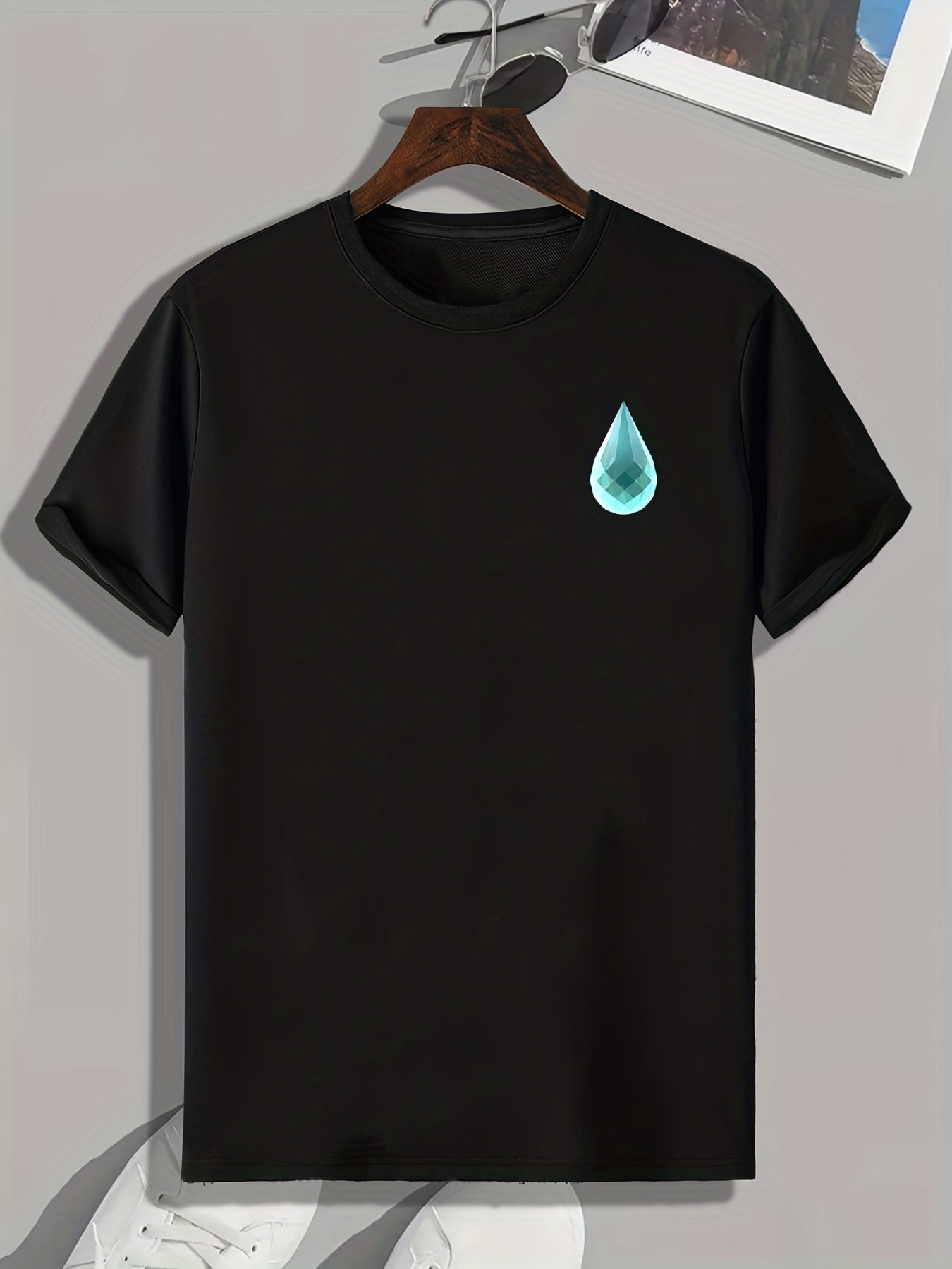 Water Drop Print Men's Comfy T shirt Active Slightly Stretch Breathable Tee