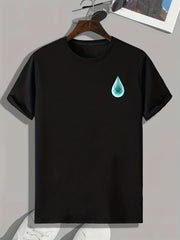 Water Drop Print Men's Comfy T shirt Active Slightly Stretch Breathable Tee