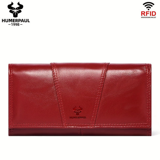 HUMERPAUL Women's Red Leather RFID Blocking Wallet