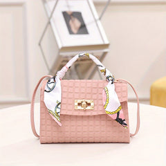 Mini Scarf Handle 3D Plaid Satchel Crossbody Handbag