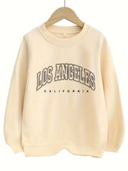Girls Pullover Los Angeles Letter Print Crew Neck Sweatshirt