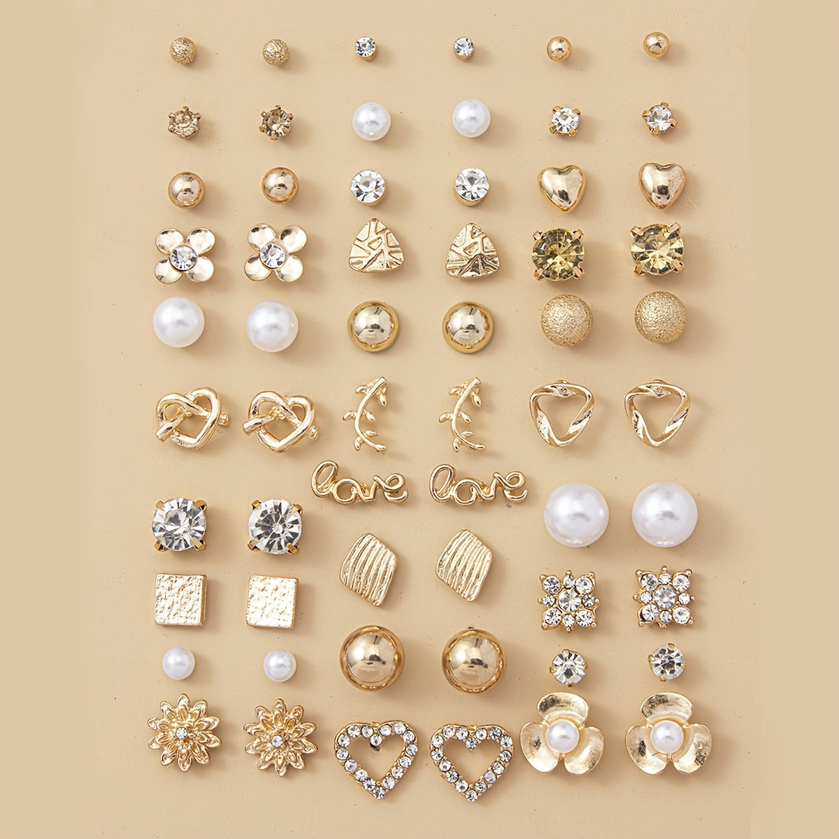Heart Rhinestone Stud Earrings Set - 30 Pairs