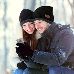 Winter Warm Beanie Hat Scarf Set Fleece Lined Cap Neck Cover