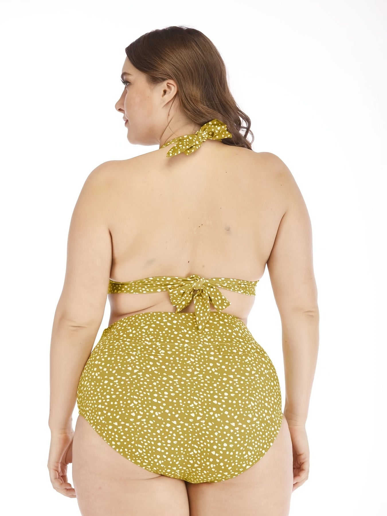  Polka Dot High Rise Knot Front Bikini Set Women's Plus Medium Stretch