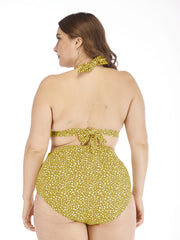  Polka Dot High Rise Knot Front Bikini Set Women's Plus Medium Stretch