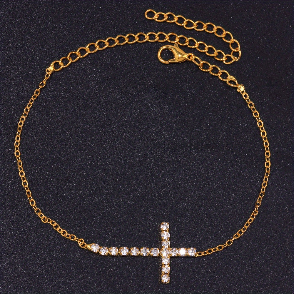 Rhinestone Cross Chain Anklet Dainty Ankle Bracelet