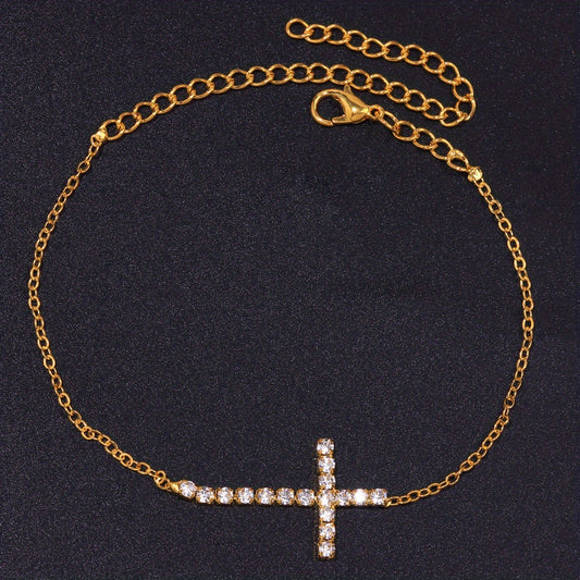 Rhinestone Cross Chain Anklet Dainty Ankle Bracelet
