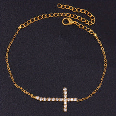 Rhinestone Cross Chain Anklet Dainty Ankle Bracelet