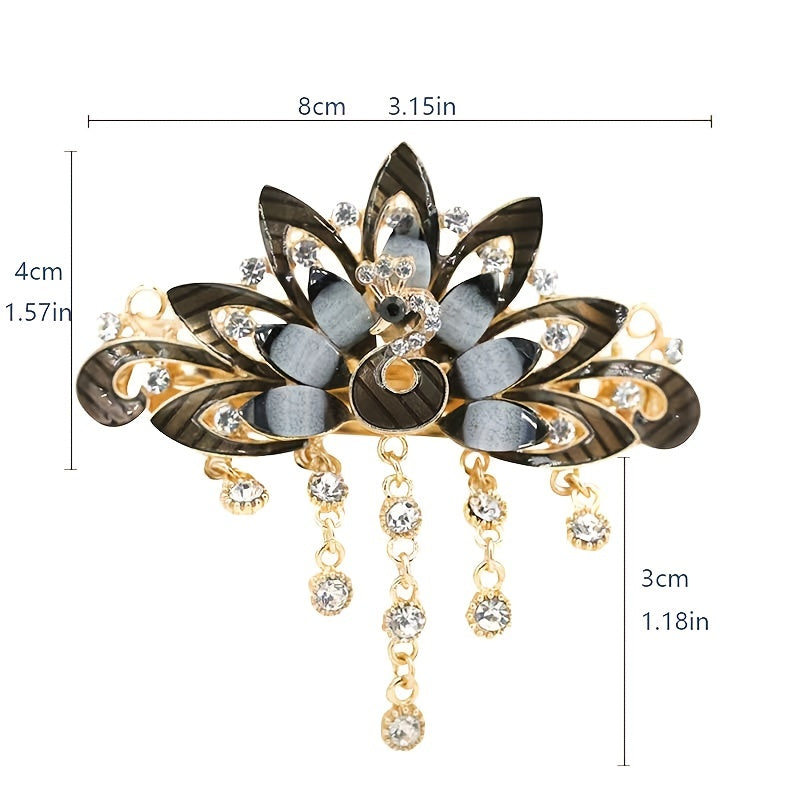 Chinese Style Vintage Peacock Rhinestone Tassel Hair Clip