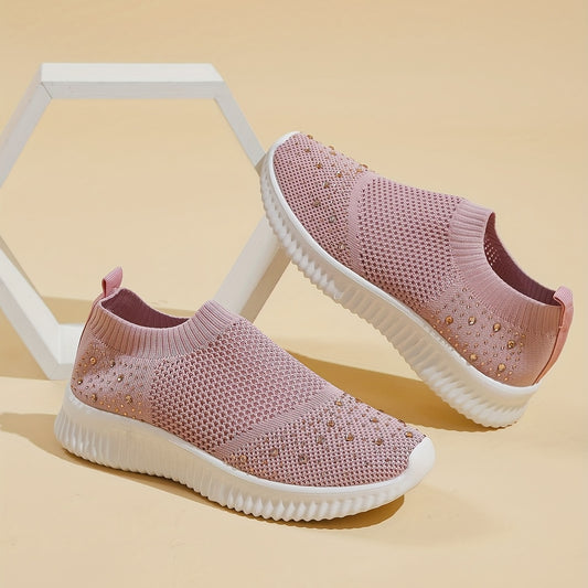 Women's Rhinestone Decor Slip On Sneakers Lightweight Low Top Shoes