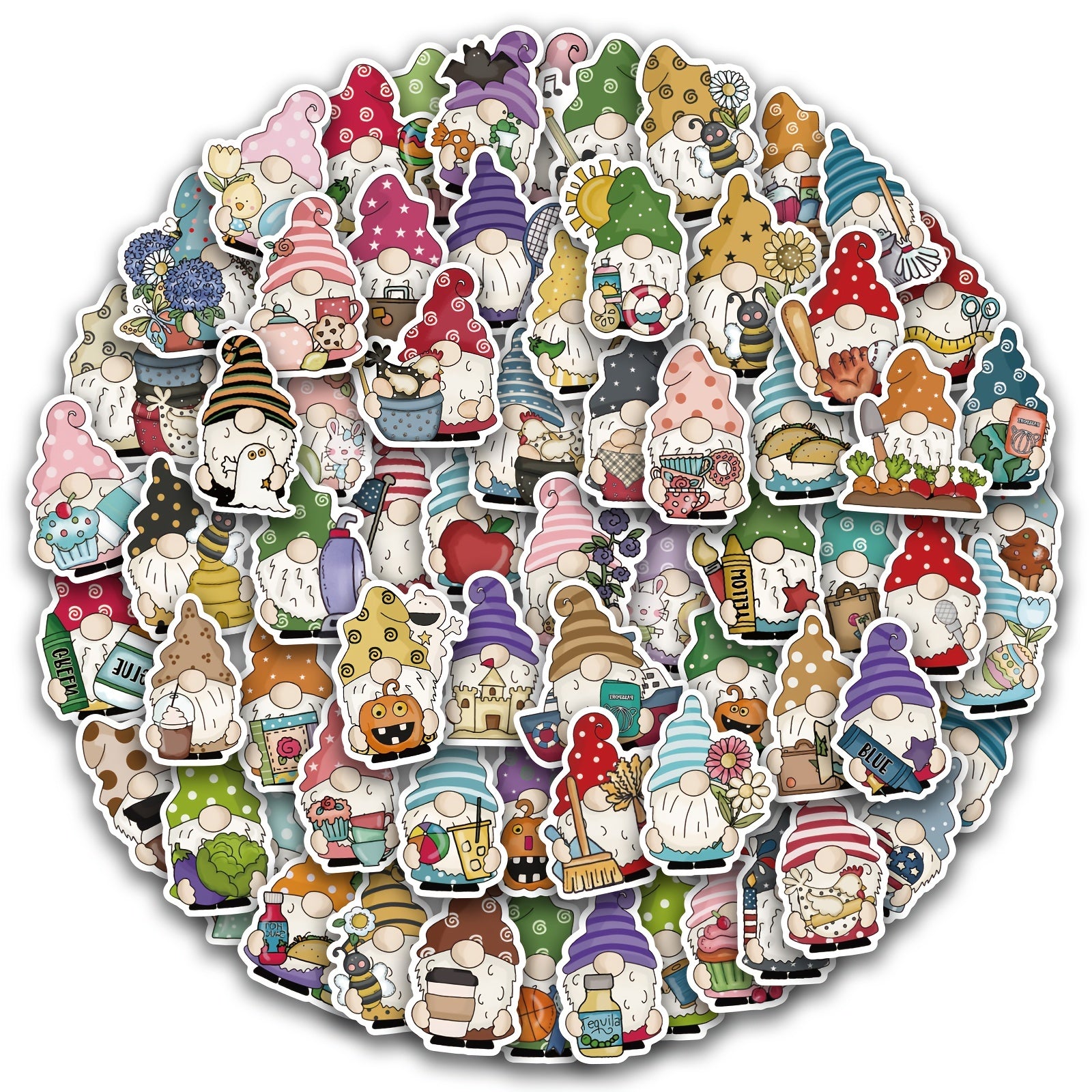 100pcs Funny Gnome Stickers for Laptop Water Bottle Skateboard Scrapbooking