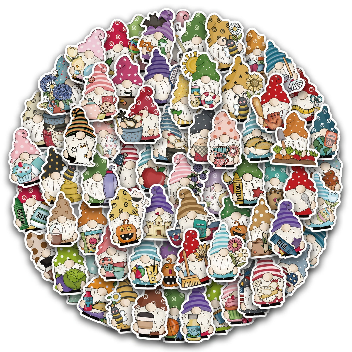 100pcs Funny Gnome Stickers for Laptop Water Bottle Skateboard Scrapbooking