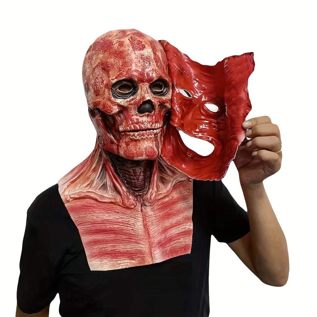 Bloody Double Skull Mask Latex Scary Rotten Helmet Full Halloween Carnival Mask
