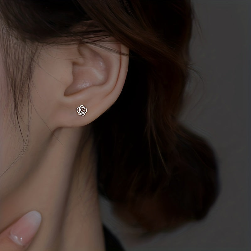 Hollow Rose Flower Stud Earrings 14K Plated Daily Wear Accessories