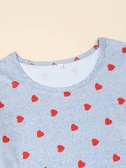 Heart Print Pajamas Set Short Sleeve Crew Neck Top & Shorts