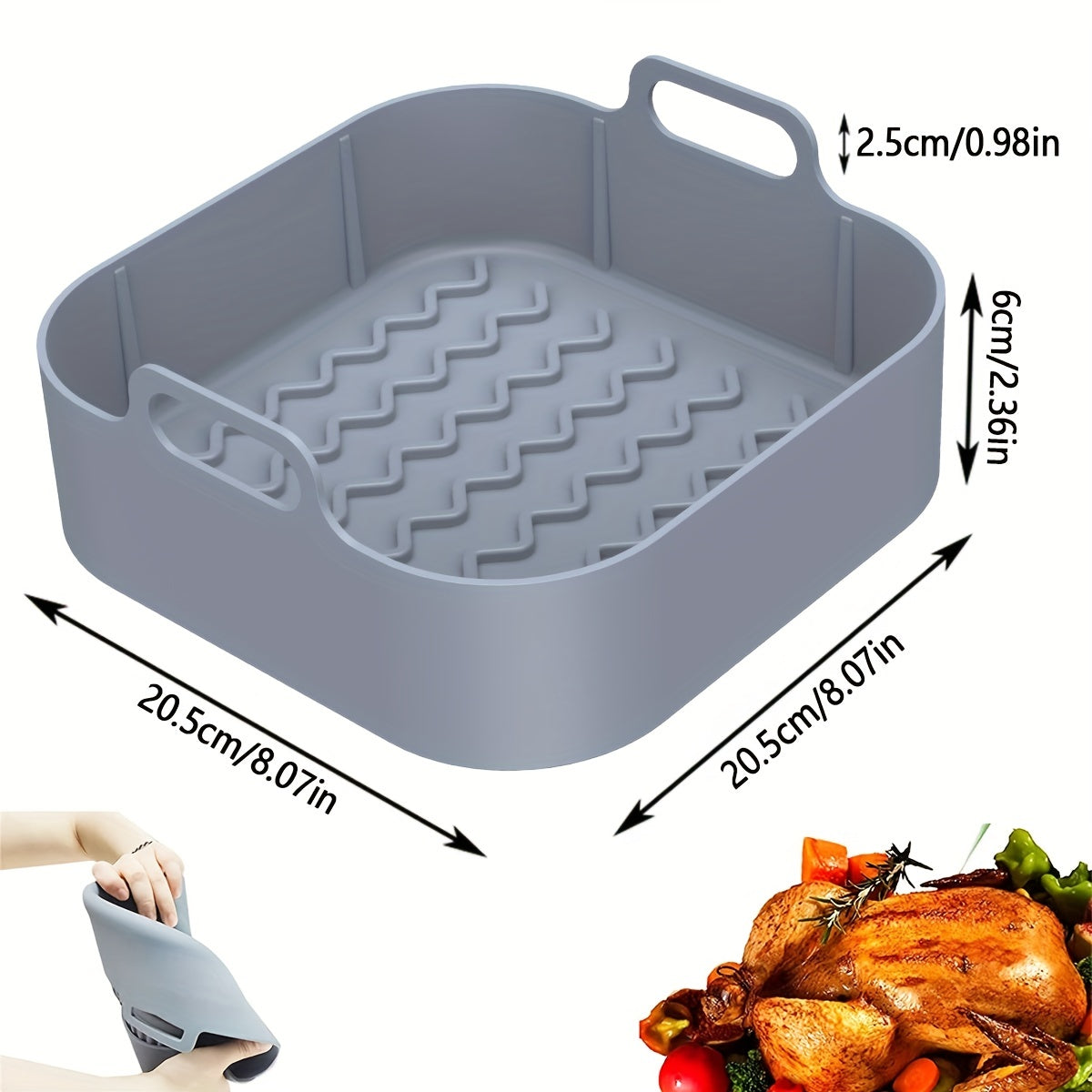 2pcs Air Fryer Silicone Pot With Handle Reusable Liner Heat Resistant Basket