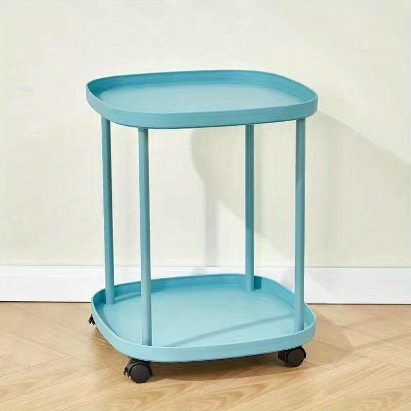 Mobile End Table With Wheels Double Layer Tray Table Bedside Table