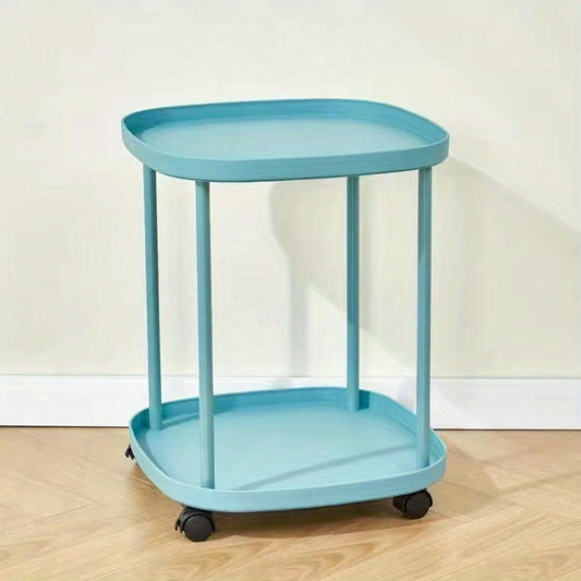 Mobile End Table With Wheels Double Layer Tray Table Bedside Table