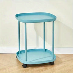Mobile End Table With Wheels Double Layer Tray Table Bedside Table
