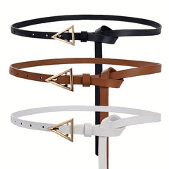 Triangle Metal Buckle Thin Belt Solid Women's Knotted Belt