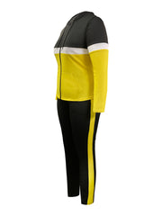  Colorblock Long Sleeve Hooded Zip Up Coat & Leggings Outfit Set