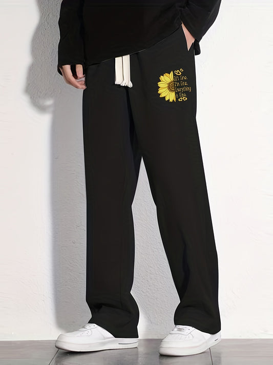 Sunflower Pattern Loose Fit Drawstring Pants