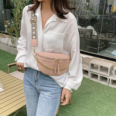 Solid Crossbody Bag With Chain Decor Bum Bag Fanny Pack