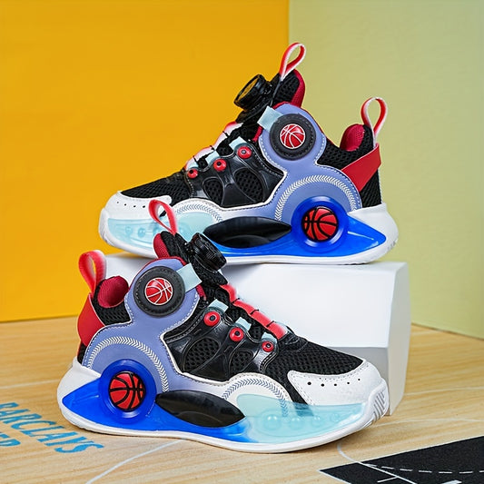 Boy's Block Basketball Shoes Rotating Buckle Non Slip Sneakers