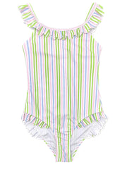 Toddler Rainbow Striped Ruffle One Piece Swimsuit