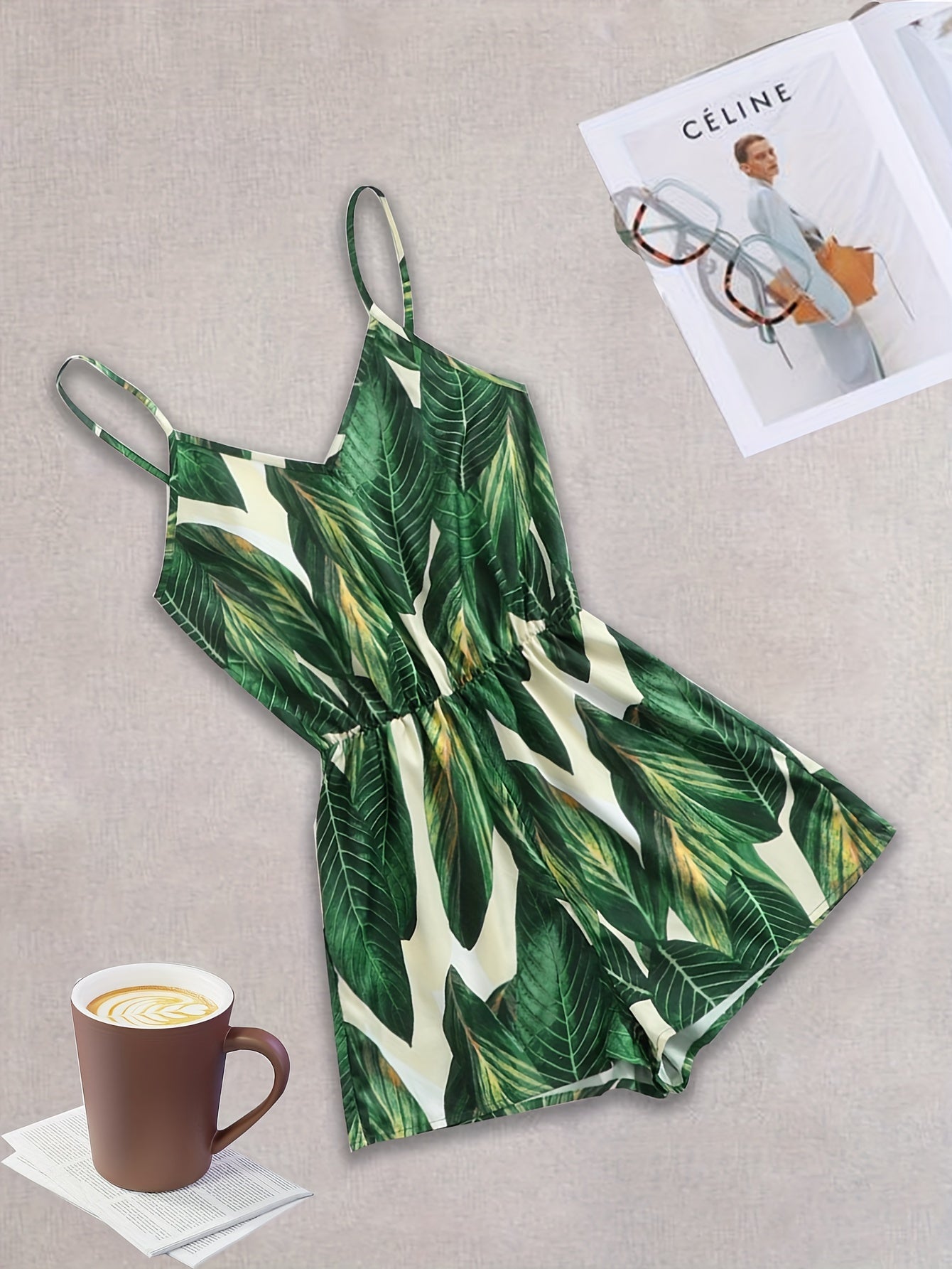 Striped Print V neck Cami Romper Jumpsuit Casual Sleeveless