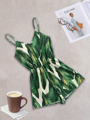 Striped Print V neck Cami Romper Jumpsuit Casual Sleeveless