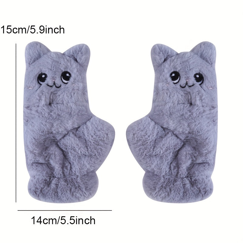 Plush Animal Gloves Flip Cover Cartoon Cat Gloves For Women