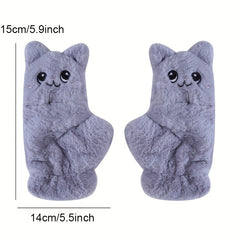 Plush Animal Gloves Flip Cover Cartoon Cat Gloves For Women