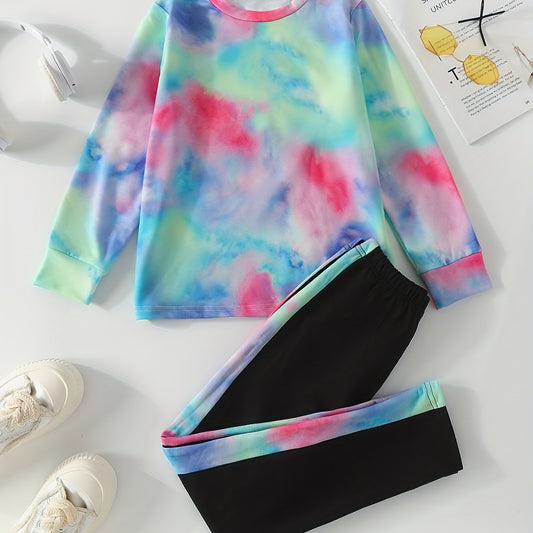 Girl's Tie Dye Long Sleeve Top & Pants Set