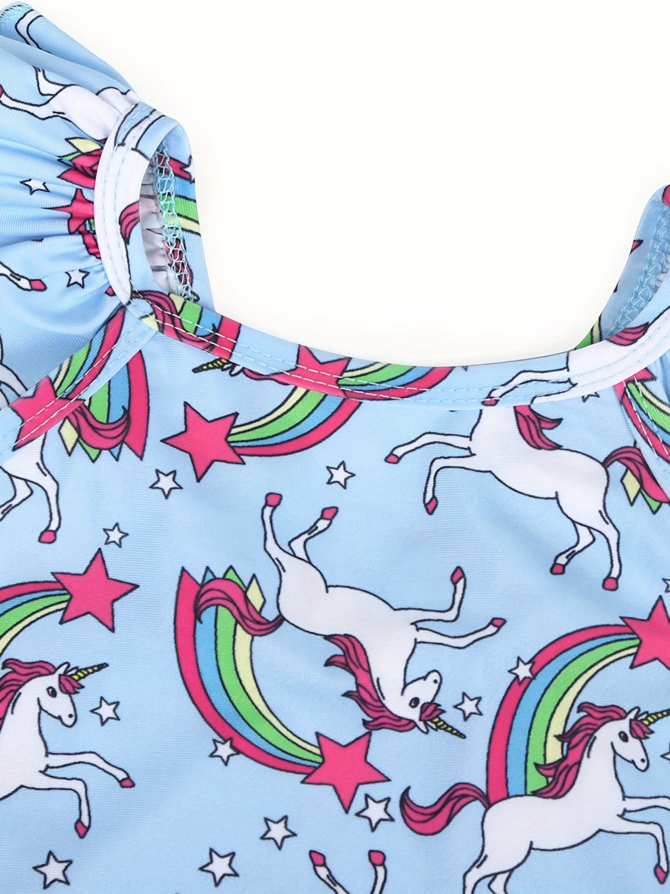 Girls Unicorn Bikini Tankini Swimsuit Ruffle Trim Top & Shorts Set